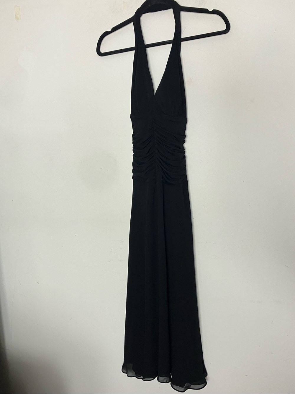 vintage Y2K JS Boutique Ruched Black Halter Dress Chiffon 10 Medium